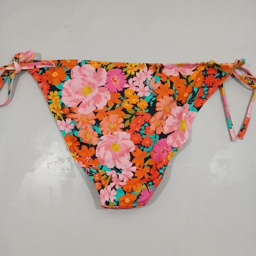 Shade & Shore Floral Print Side Tie Bikini Bottom Large